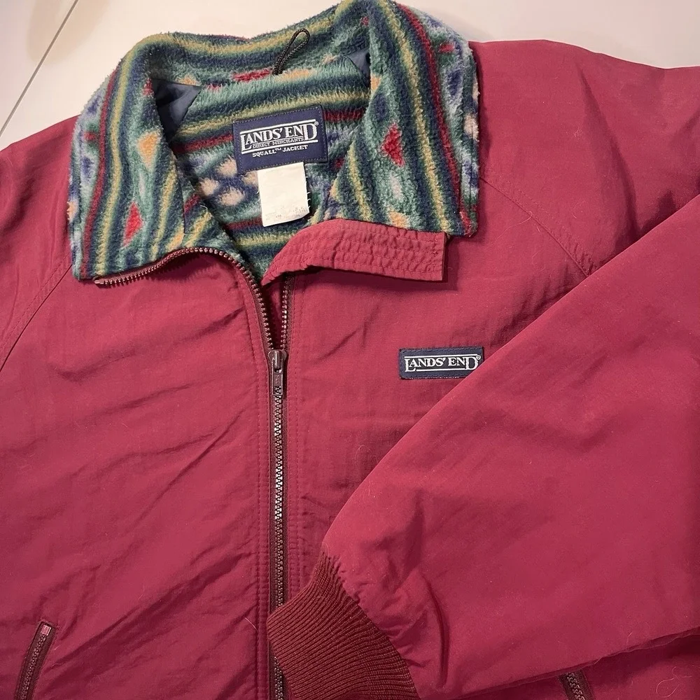 Vintage Lands End Squall Jacket Mens XL Burgundy Fleece Aztec Lined 90s Y2K - Picture 1 of 6